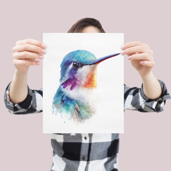 Watercolor Hummingbird Wall Art Print, Unframed - Enchanting Nature-Inspired - Picture 4 of 6